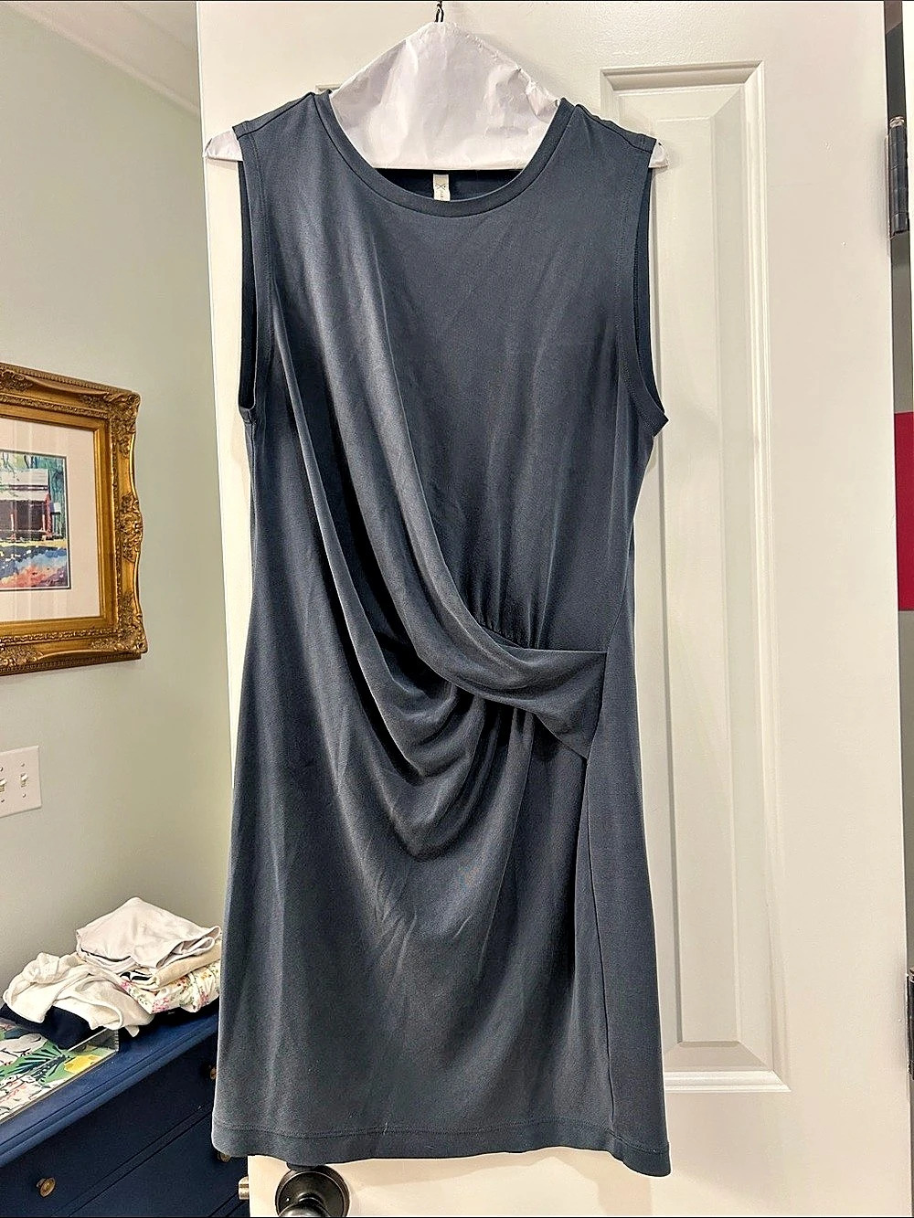 Twist-Front Midi Dress Gray